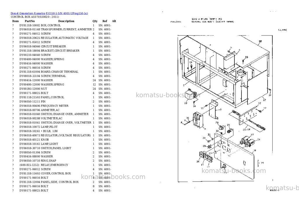Komatsu eg150-5 s/n 4001-up Parts catalog cover Komatsu eg150-5 s/n 4001-up Parts catalog cover
