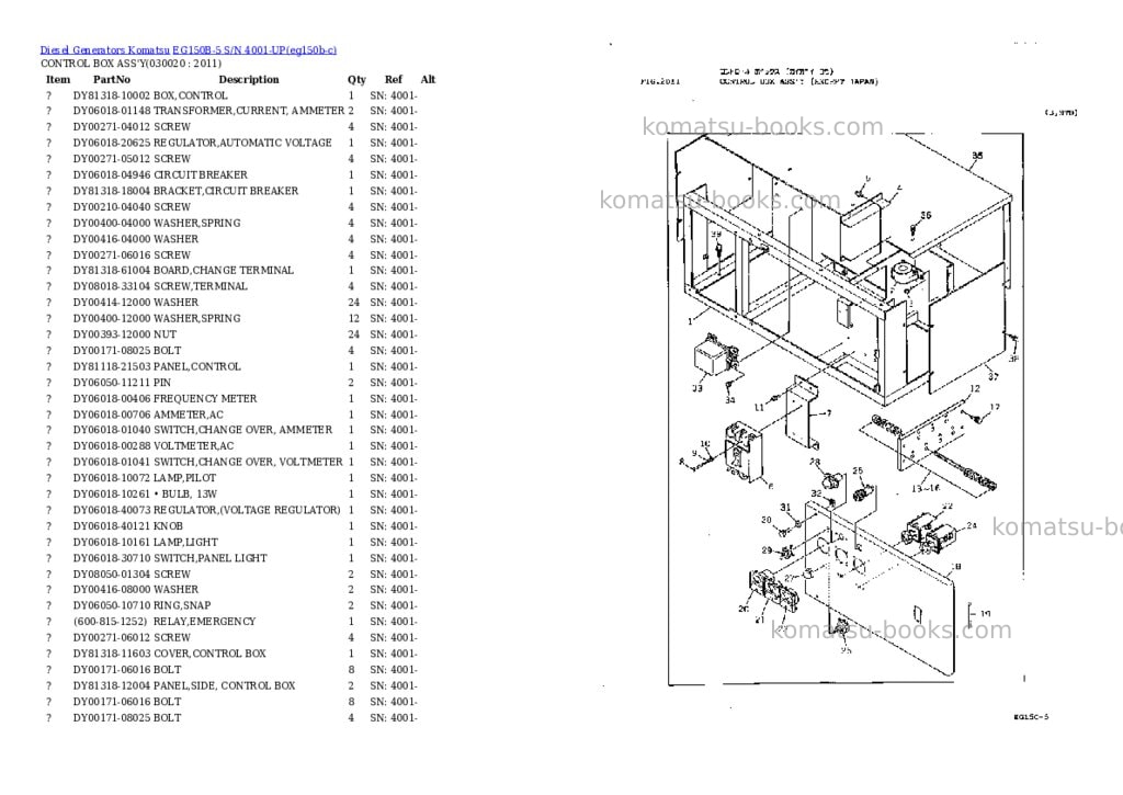 Komatsu EG150B-5 S/N 4001-UP Parts catalog cover Page 2 Komatsu EG150B-5 S/N 4001-UP Parts catalog cover Page 2