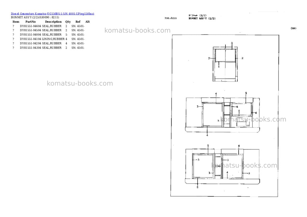 Komatsu EG150BS-5 S/N 4001-UP Parts catalog cover Page 9 Komatsu EG150BS-5 S/N 4001-UP Parts catalog cover Page 9