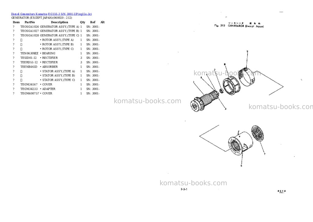 Komatsu eg15s-3 s/n 3001-up Parts catalog cover Page 9