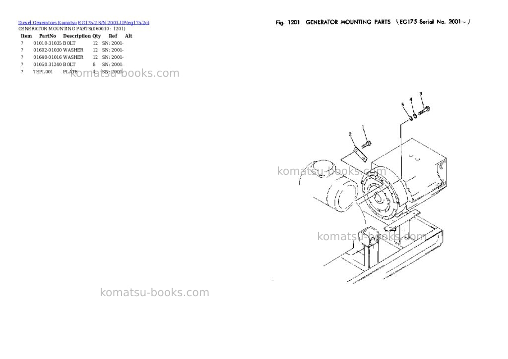 Komatsu EG175-2 S/N 2001-UP Parts catalog cover Page 7 Komatsu EG175-2 S/N 2001-UP Parts catalog cover Page 7