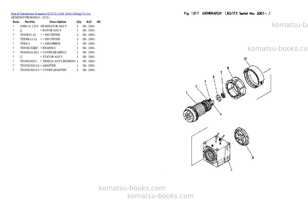 Komatsu EG175-2 S/N 2001-UP Parts catalog cover Page 8 Komatsu EG175-2 S/N 2001-UP Parts catalog cover Page 8