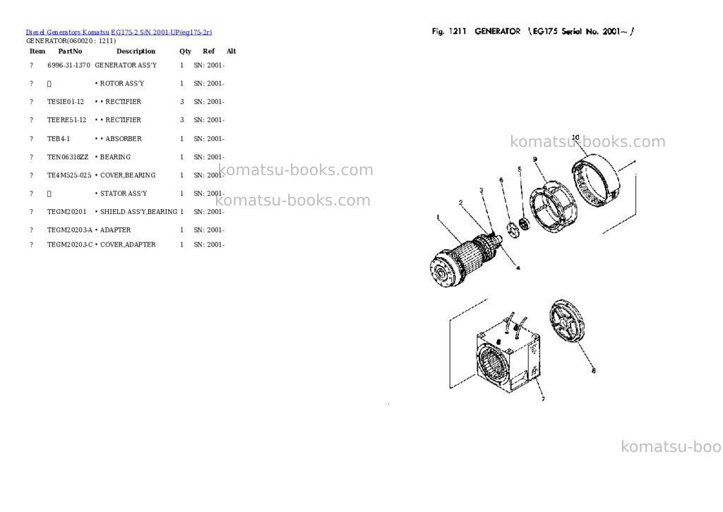 Komatsu eg175-2 s/n 2001-up Parts catalog cover Page 8 Komatsu eg175-2 s/n 2001-up Parts catalog cover Page 8