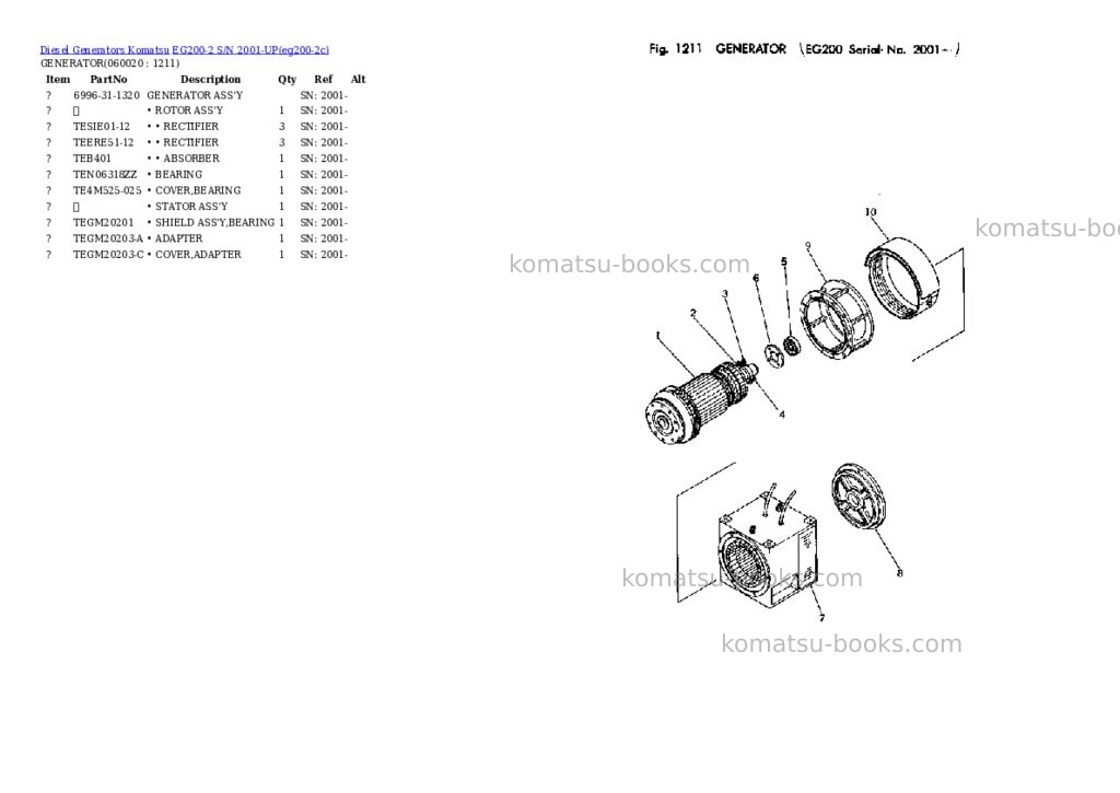 Komatsu EG200-2 S/N 2001-UP Parts catalog cover Page 8 Komatsu EG200-2 S/N 2001-UP Parts catalog cover Page 8