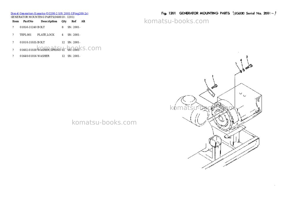 Komatsu eg200-2 s/n 2001-up Parts catalog cover Page 7 Komatsu eg200-2 s/n 2001-up Parts catalog cover Page 7