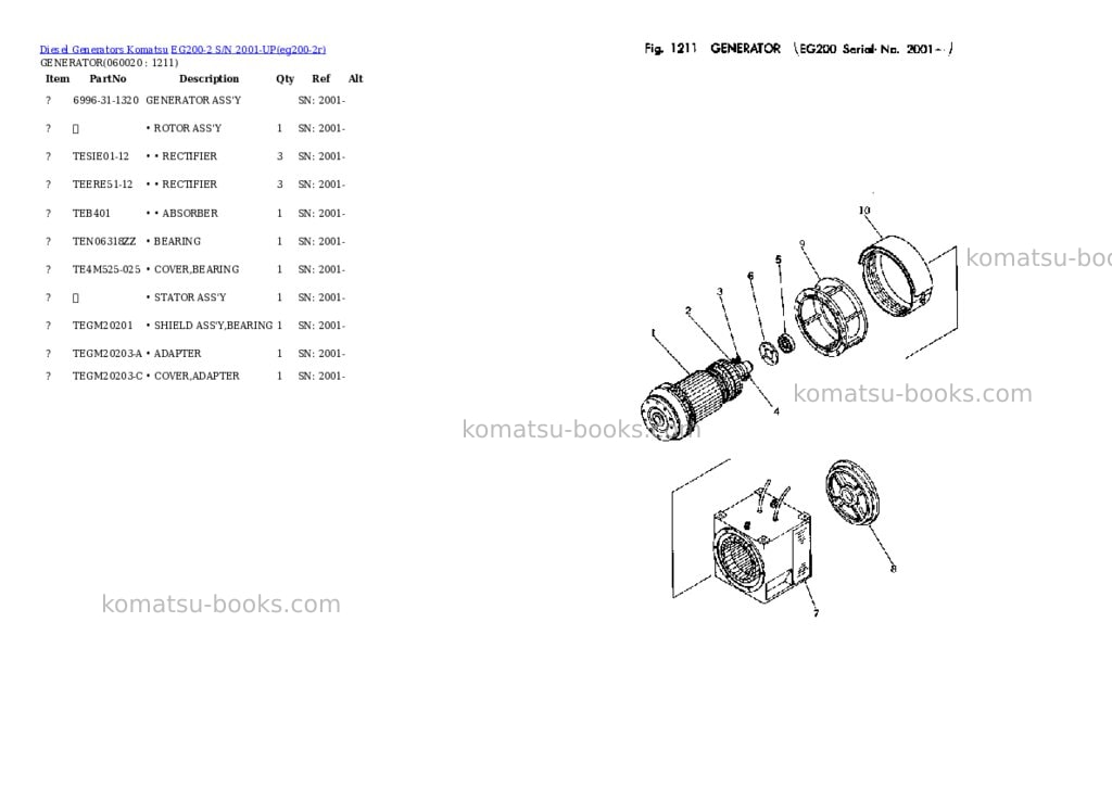 Komatsu eg200-2 s/n 2001-up Parts catalog cover Page 8 Komatsu eg200-2 s/n 2001-up Parts catalog cover Page 8