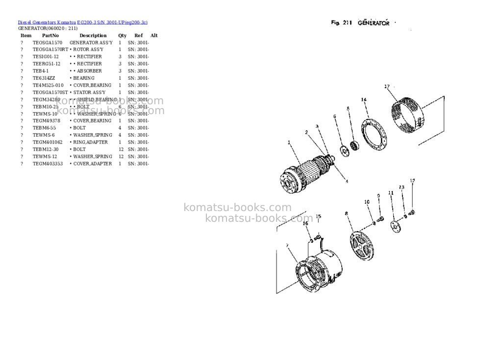 Komatsu EG200-3 S/N 3001-UP Parts catalog cover Page 10 Komatsu EG200-3 S/N 3001-UP Parts catalog cover Page 10