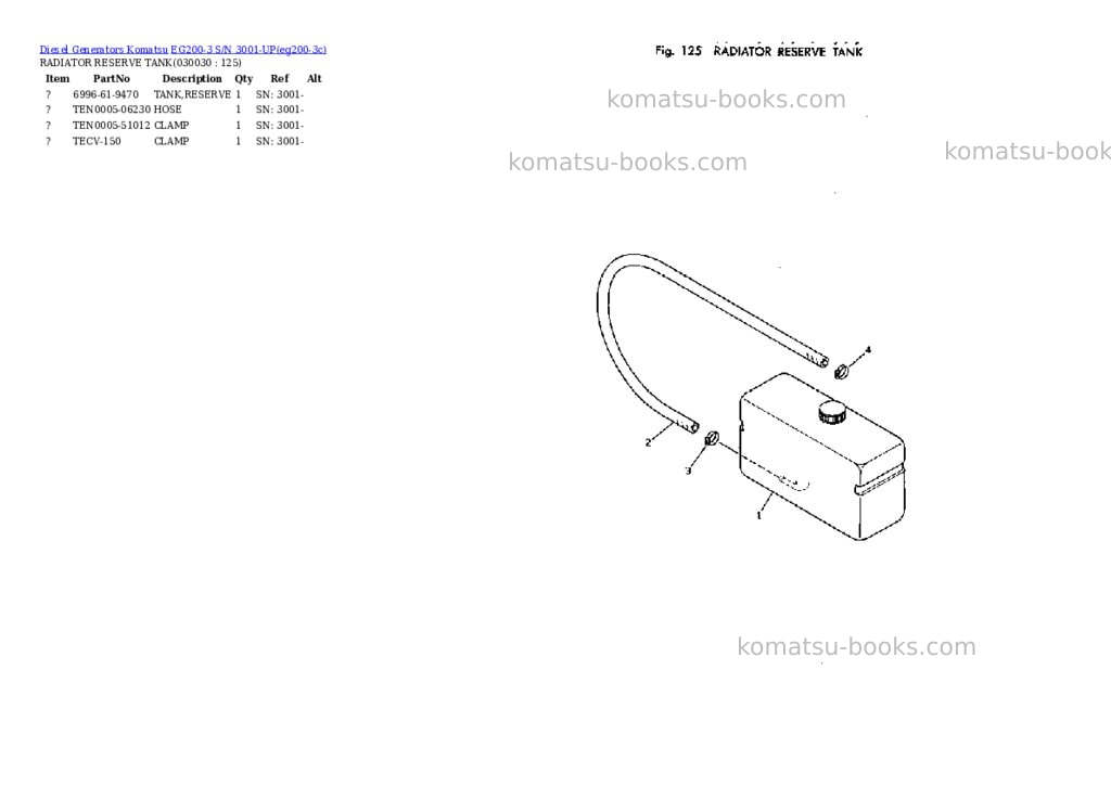 Komatsu EG200-3 S/N 3001-UP Parts catalog cover Page 2 Komatsu EG200-3 S/N 3001-UP Parts catalog cover Page 2