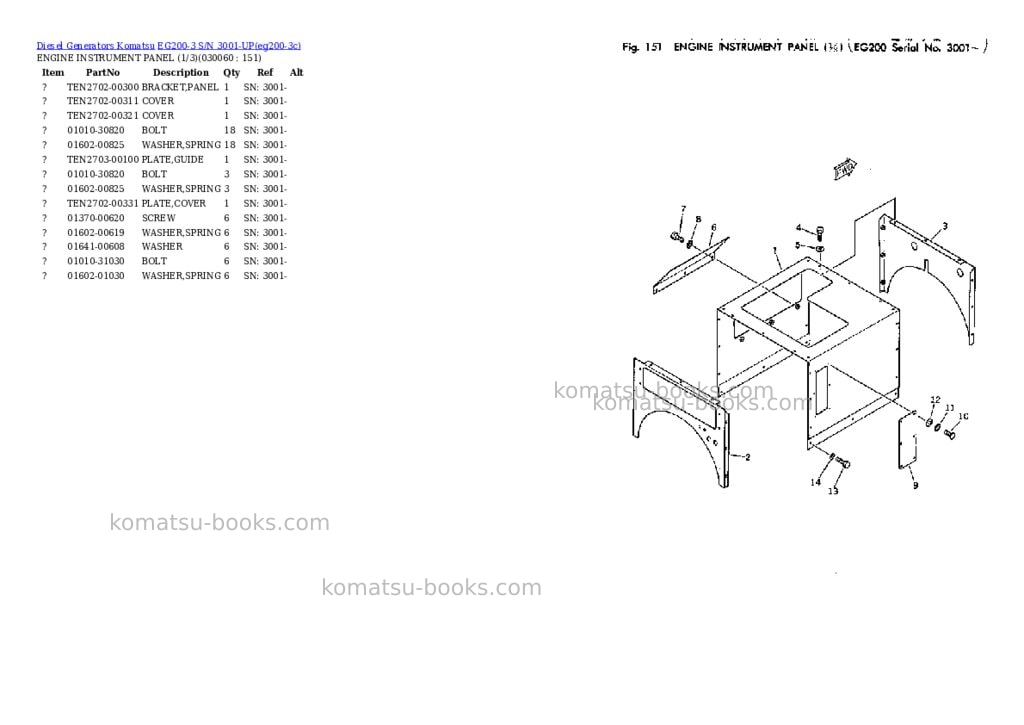 Komatsu EG200-3 S/N 3001-UP Parts catalog cover Page 5 Komatsu EG200-3 S/N 3001-UP Parts catalog cover Page 5
