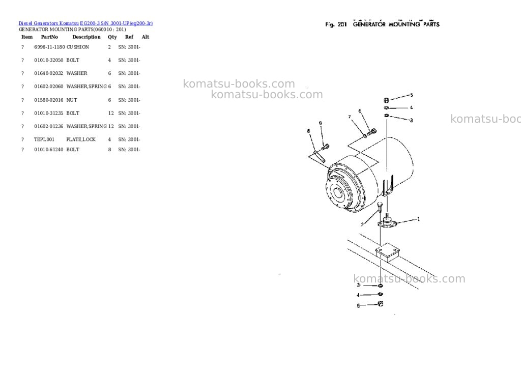 Komatsu eg200-3 s/n 3001-up Parts catalog cover Page 9 Komatsu eg200-3 s/n 3001-up Parts catalog cover Page 9