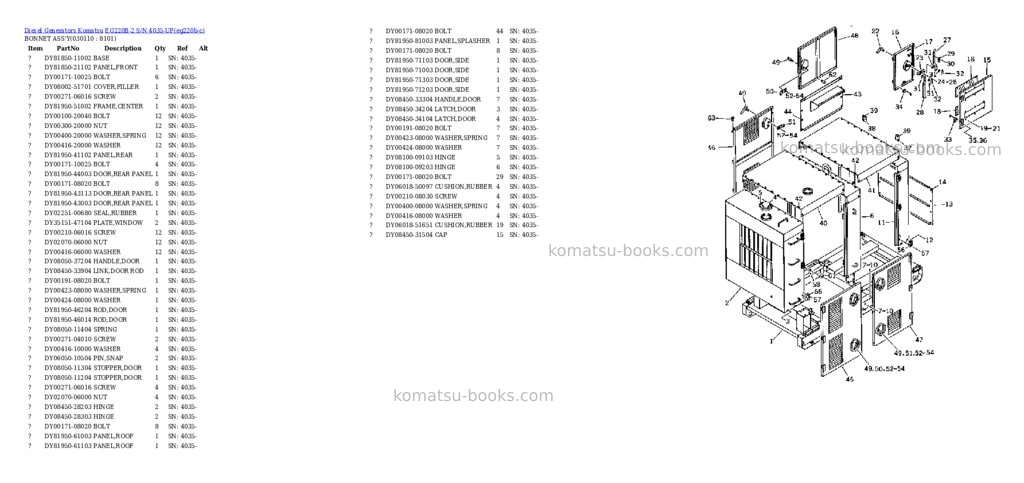 Komatsu EG220B-2 S/N 4035-UP Parts catalog cover Page 10 Komatsu EG220B-2 S/N 4035-UP Parts catalog cover Page 10