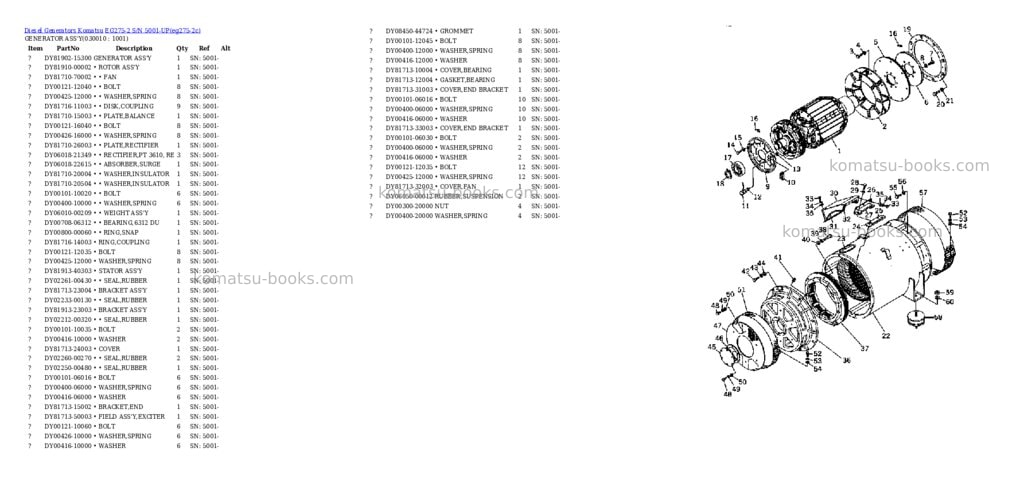 Komatsu EG275-2 S/N 5001-UP Parts catalog cover