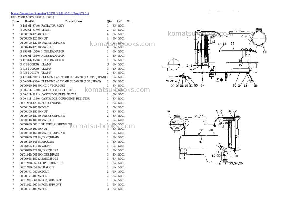Komatsu EG275-2 S/N 5001-UP Parts catalog cover Page 5