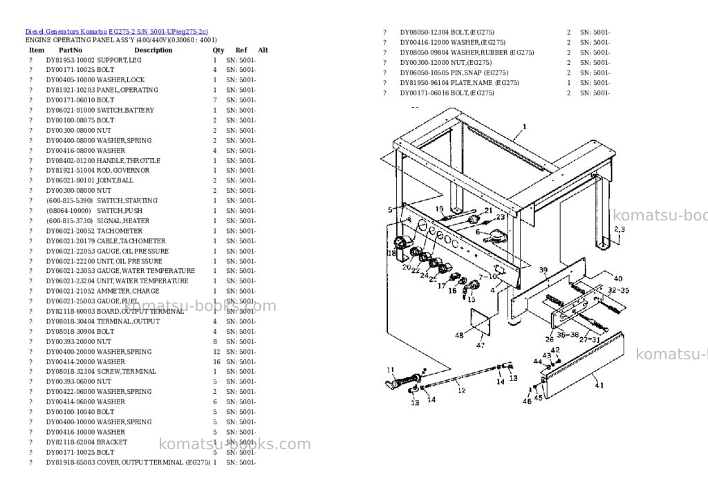 Komatsu EG275-2 S/N 5001-UP Parts catalog cover Page 6