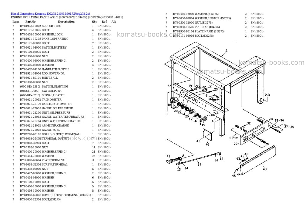 Komatsu EG275-2 S/N 5001-UP Parts catalog cover Page 7