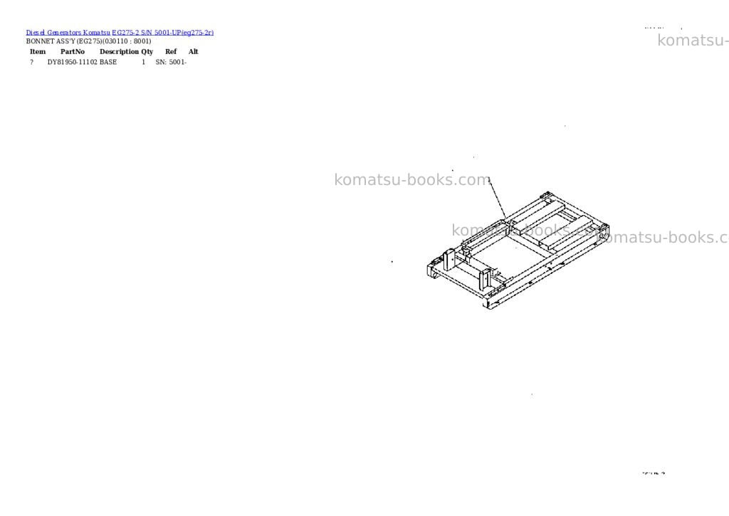 Komatsu eg275-2 s/n 5001-up Parts catalog cover Page 10 Komatsu eg275-2 s/n 5001-up Parts catalog cover Page 10
