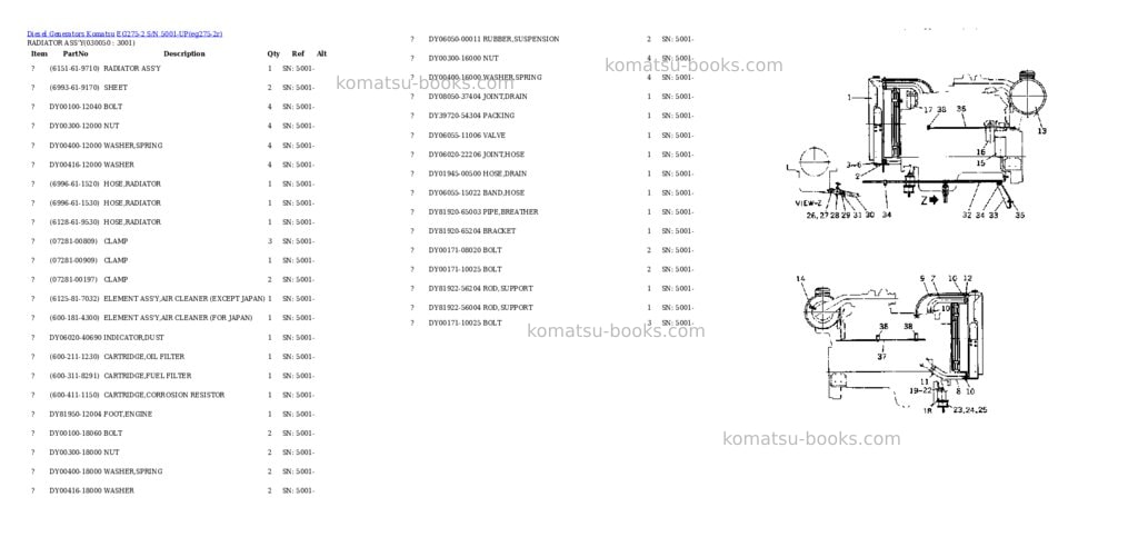 Komatsu eg275-2 s/n 5001-up Parts catalog cover Page 4 Komatsu eg275-2 s/n 5001-up Parts catalog cover Page 4