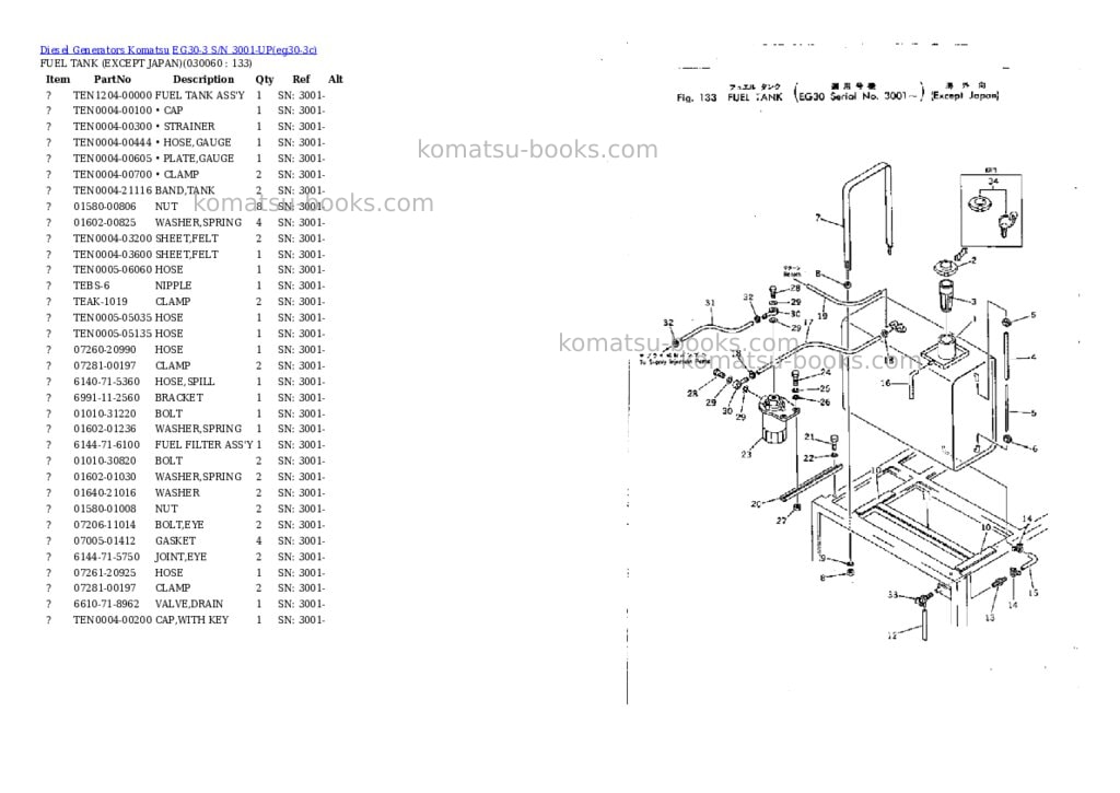 Komatsu eg30-3 s/n 3001-up Parts catalog cover