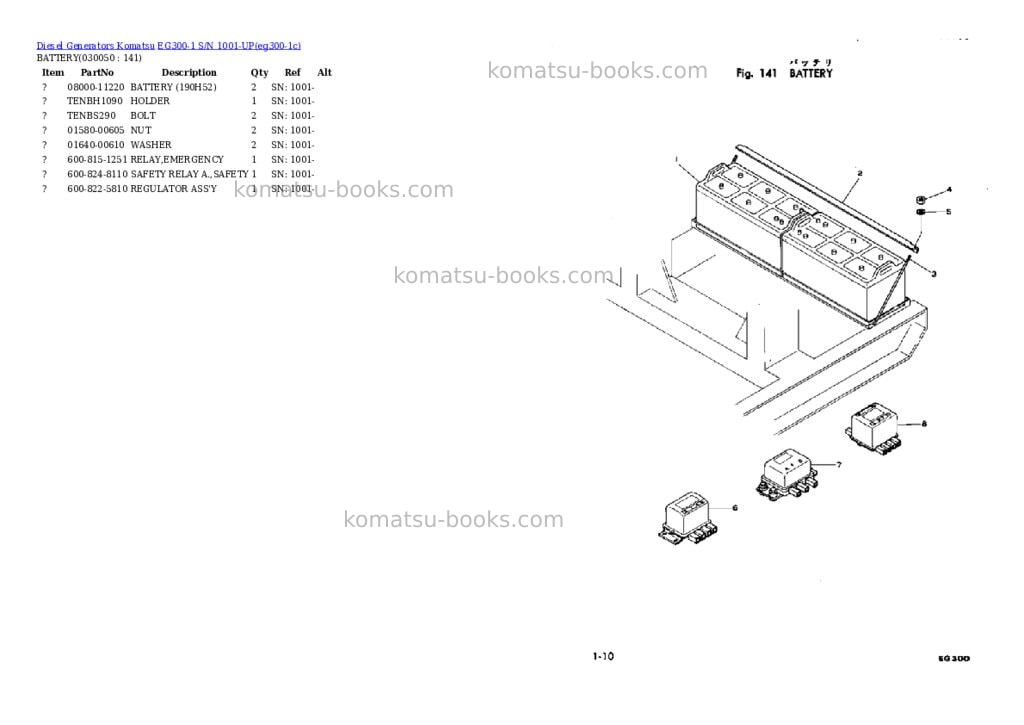 Komatsu EG300-1 S/N 1001-UP Parts catalog cover Page 4