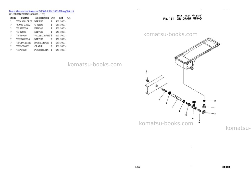 Komatsu EG300-1 S/N 1001-UP Parts catalog cover Page 6