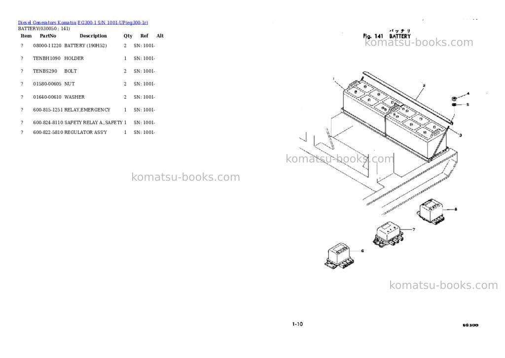 Komatsu eg300-1 s/n 1001-up Parts catalog cover Page 5