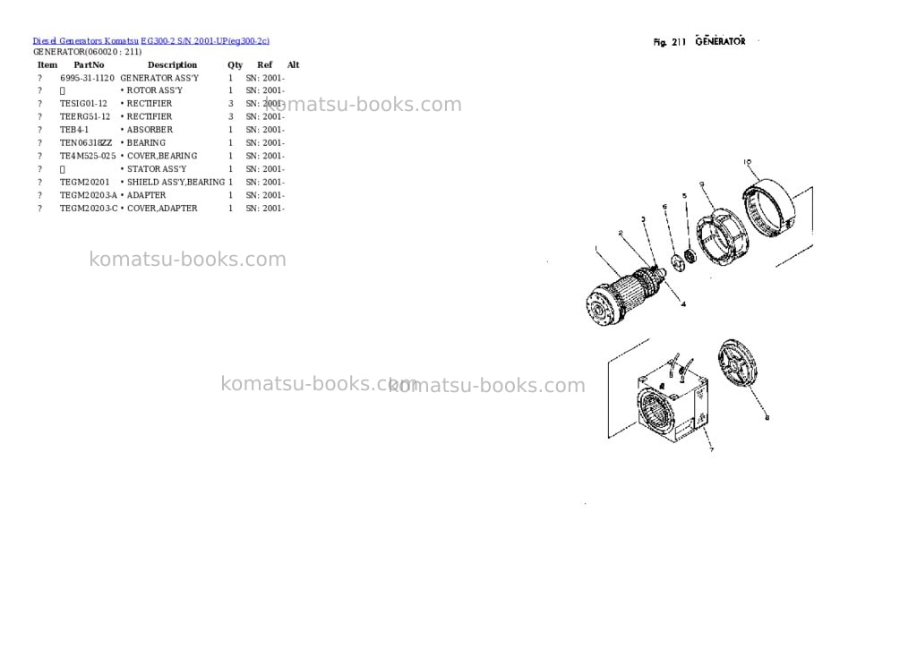 Komatsu EG300-2 S/N 2001-UP Parts catalog cover Page 10