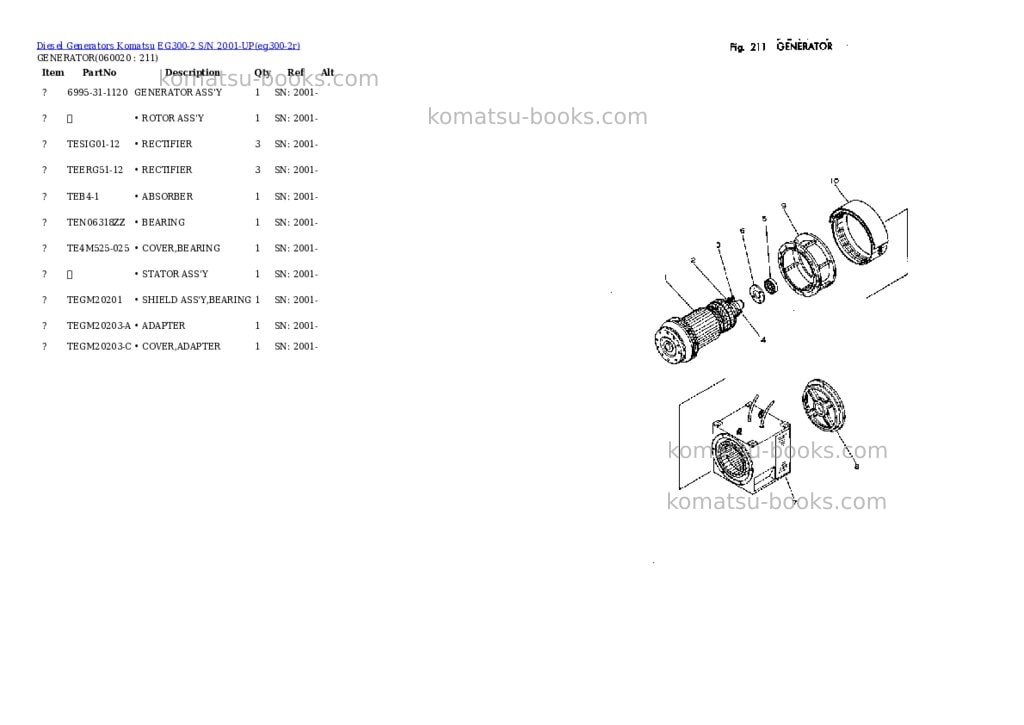 Komatsu eg300-2 s/n 2001-up Parts catalog cover Page 10 Komatsu eg300-2 s/n 2001-up Parts catalog cover Page 10