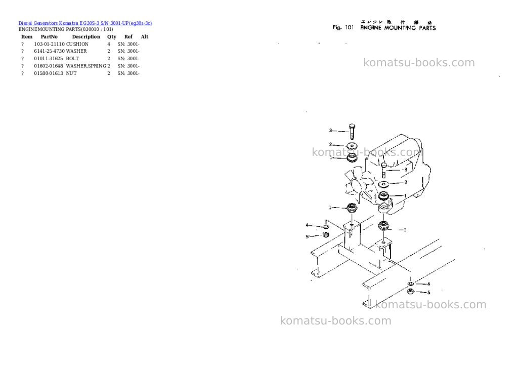 Komatsu eg30s-3 s/n 3001-up Parts catalog cover Komatsu eg30s-3 s/n 3001-up Parts catalog cover