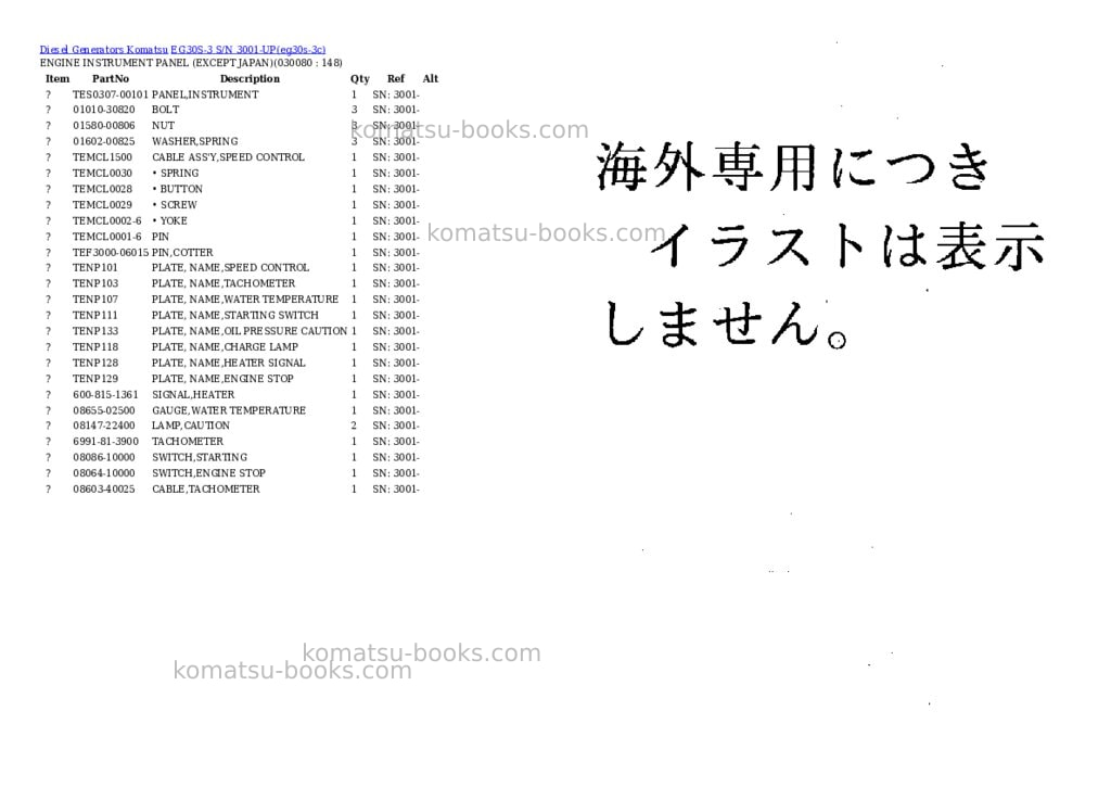 Komatsu eg30s-3 s/n 3001-up Parts catalog cover Page 8 Komatsu eg30s-3 s/n 3001-up Parts catalog cover Page 8