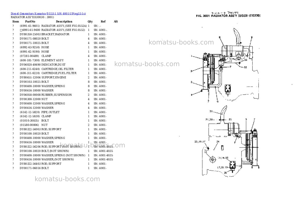 Komatsu eg33-1 s/n 4001-up Parts catalog cover Page 2 Komatsu eg33-1 s/n 4001-up Parts catalog cover Page 2