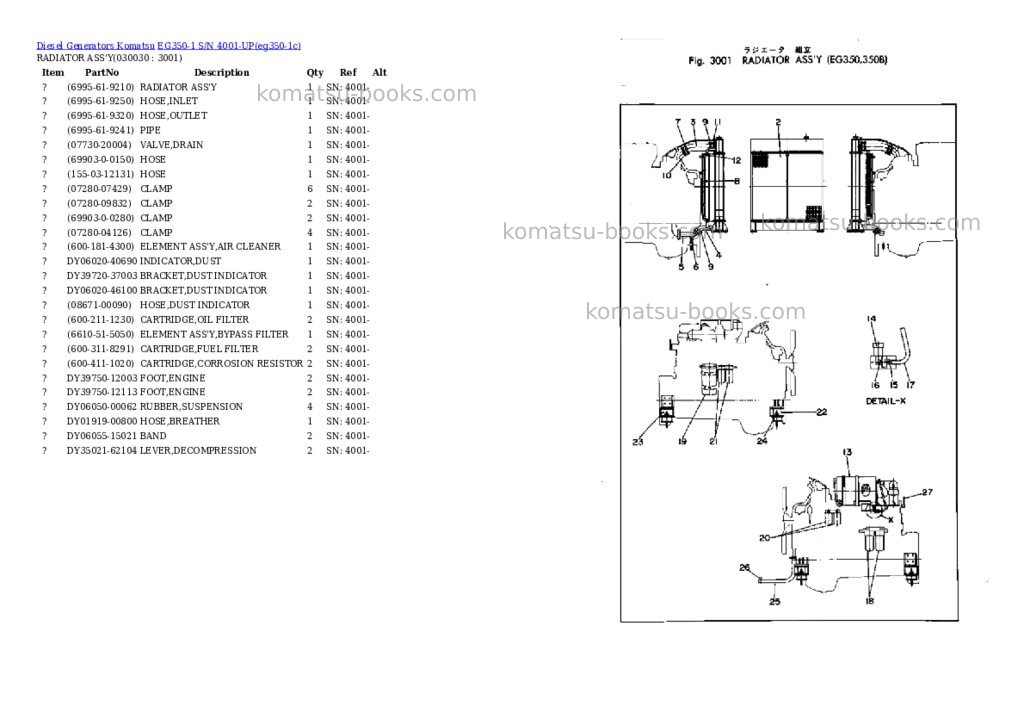 Komatsu eg350-1 s/n 4001-up Parts catalog cover Page 3 Komatsu eg350-1 s/n 4001-up Parts catalog cover Page 3