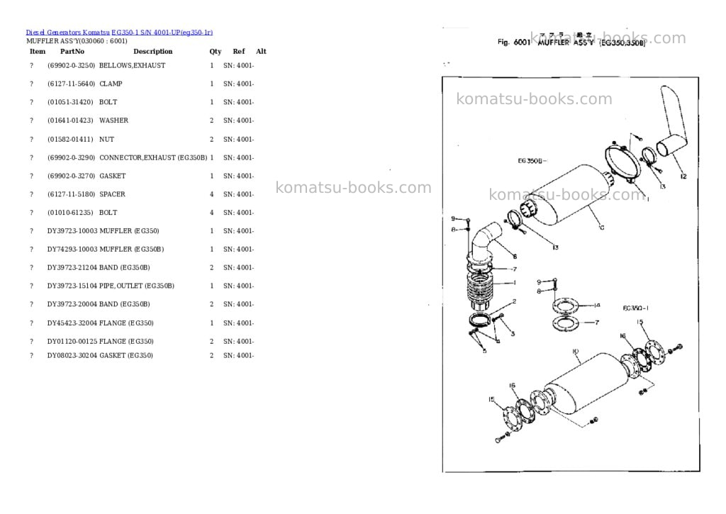 Komatsu EG350-1 S/N 4001-UP Parts catalog cover Page 6