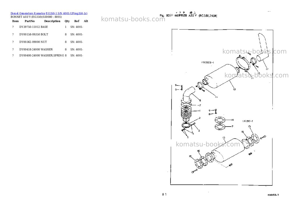 Komatsu EG350-1 S/N 4001-UP Parts catalog cover Page 8