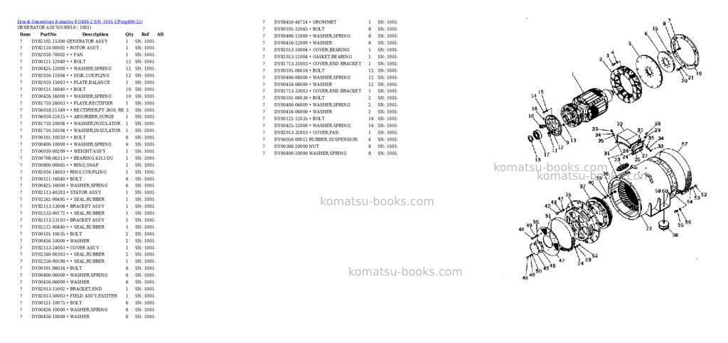 Komatsu EG400-2 S/N 1001-UP Parts catalog cover