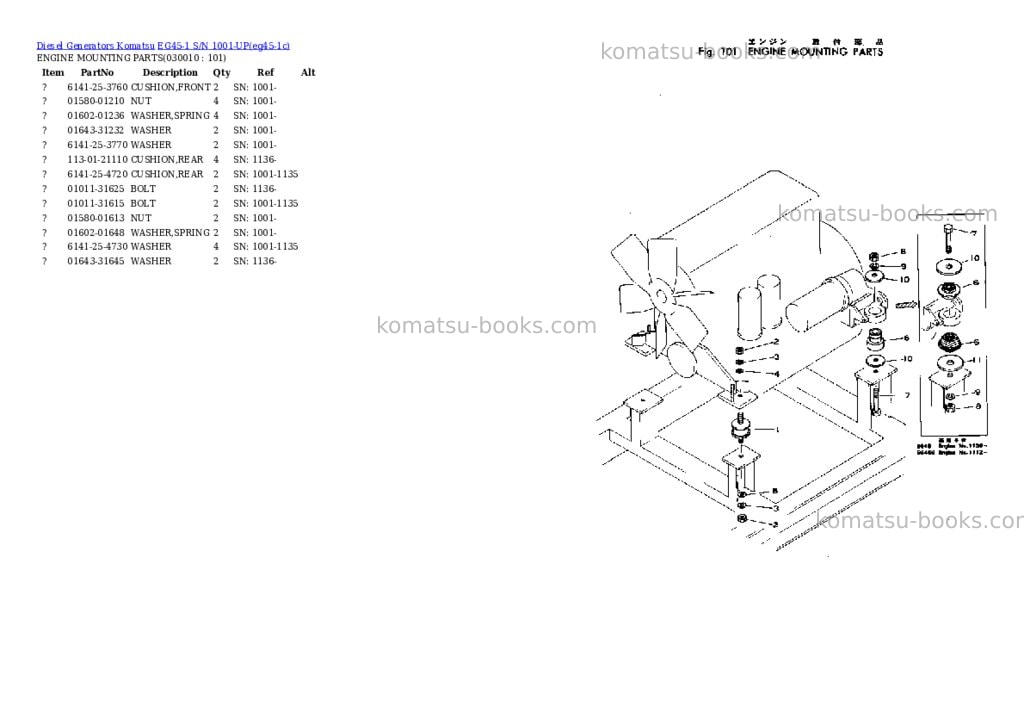 Komatsu eg45-1 s/n 1001-up Parts catalog cover Komatsu eg45-1 s/n 1001-up Parts catalog cover