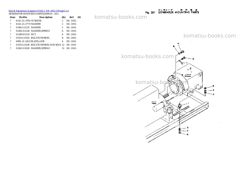 Komatsu eg45-1 s/n 1001-up Parts catalog cover Page 10 Komatsu eg45-1 s/n 1001-up Parts catalog cover Page 10