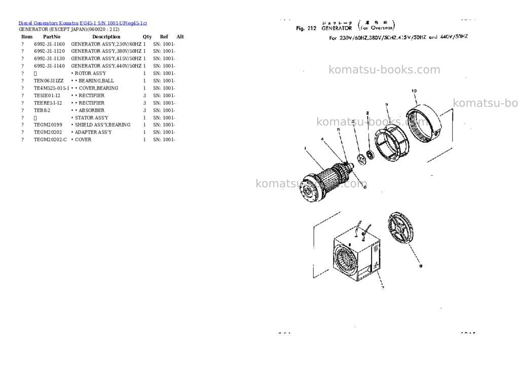 Komatsu eg45-1 s/n 1001-up Parts catalog cover Page 11 Komatsu eg45-1 s/n 1001-up Parts catalog cover Page 11