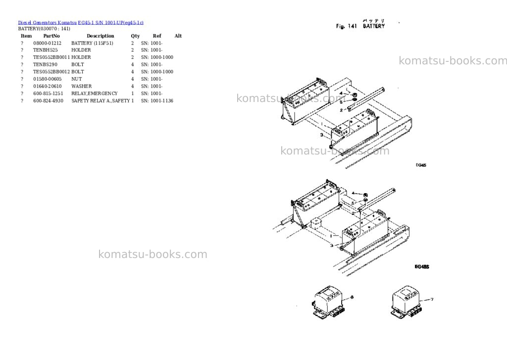Komatsu eg45-1 s/n 1001-up Parts catalog cover Page 7 Komatsu eg45-1 s/n 1001-up Parts catalog cover Page 7