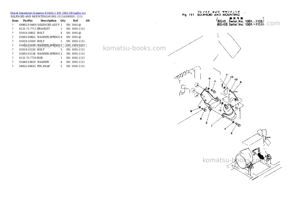 Komatsu eg45s-1 s/n 1001-up Parts catalog cover Komatsu eg45s-1 s/n 1001-up Parts catalog cover