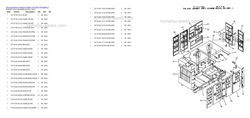 Komatsu eg480-1 s/n 4001-up Parts catalog cover Page 10
