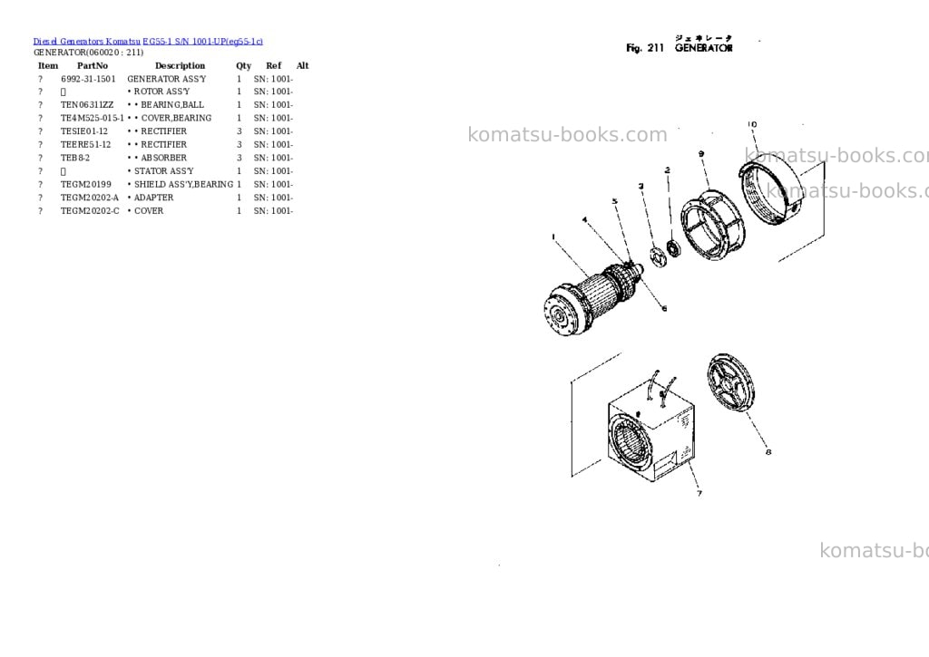 Komatsu eg55-1 s/n 1001-up Parts catalog cover Page 10