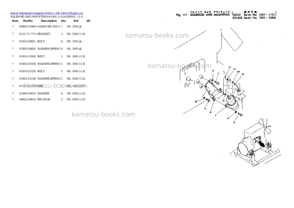 Komatsu EG55-1 S/N 1001-UP Parts catalog cover Komatsu EG55-1 S/N 1001-UP Parts catalog cover