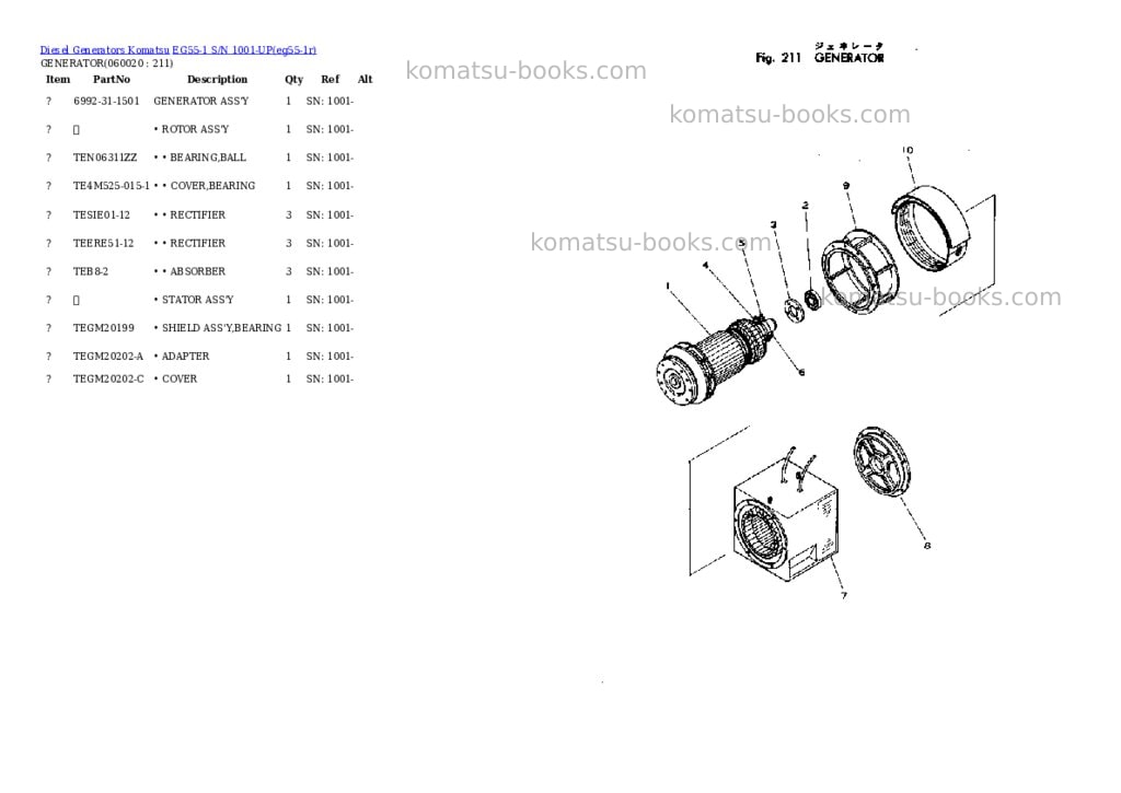 Komatsu EG55-1 S/N 1001-UP Parts catalog cover Page 10 Komatsu EG55-1 S/N 1001-UP Parts catalog cover Page 10