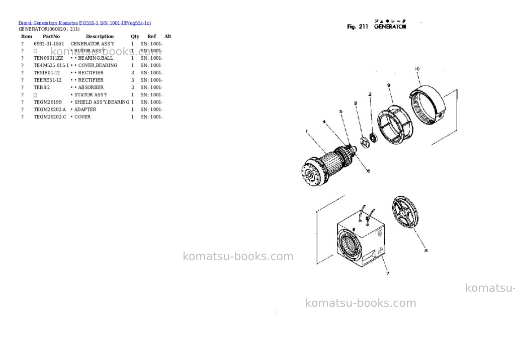 Komatsu EG55S-1 S/N 1001-UP Parts catalog cover Page 10