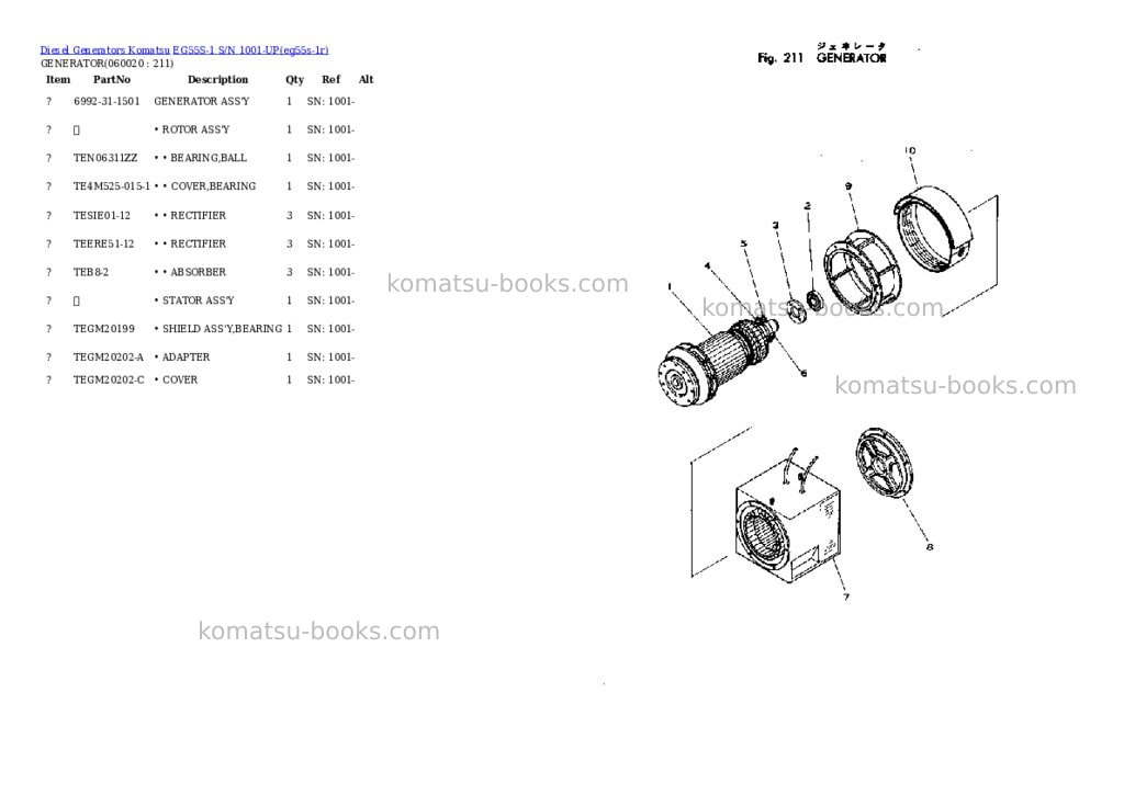 Komatsu eg55s-1 s/n 1001-up Parts catalog cover Page 10