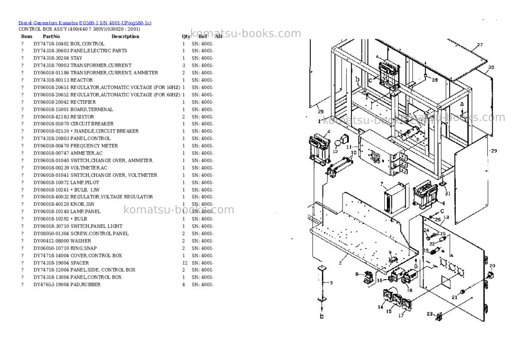 Komatsu EG580-1 S/N 4001-UP Parts catalog cover