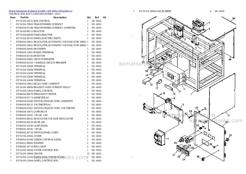 Komatsu EG580-1 S/N 4001-UP Parts catalog cover Page 3