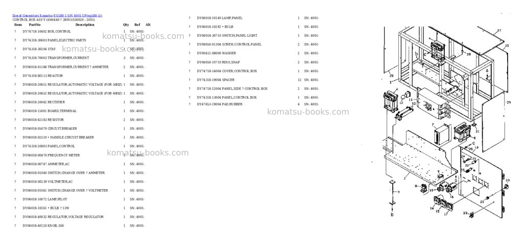 Komatsu eg580-1 s/n 4001-up Parts catalog cover