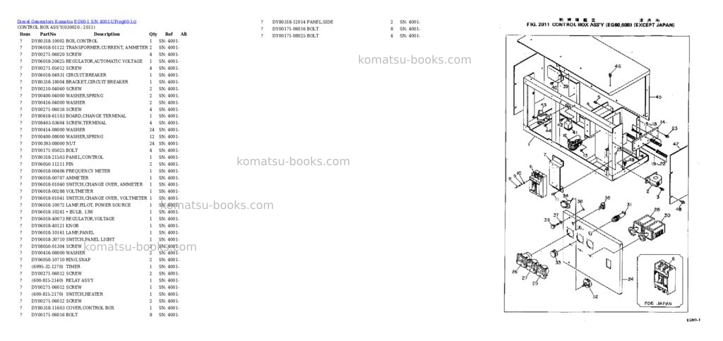 Komatsu eg60-1 s/n 4001-up Parts catalog cover Komatsu eg60-1 s/n 4001-up Parts catalog cover
