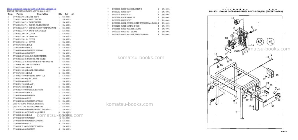 Komatsu eg60-1 s/n 4001-up Parts catalog cover Page 3 Komatsu eg60-1 s/n 4001-up Parts catalog cover Page 3